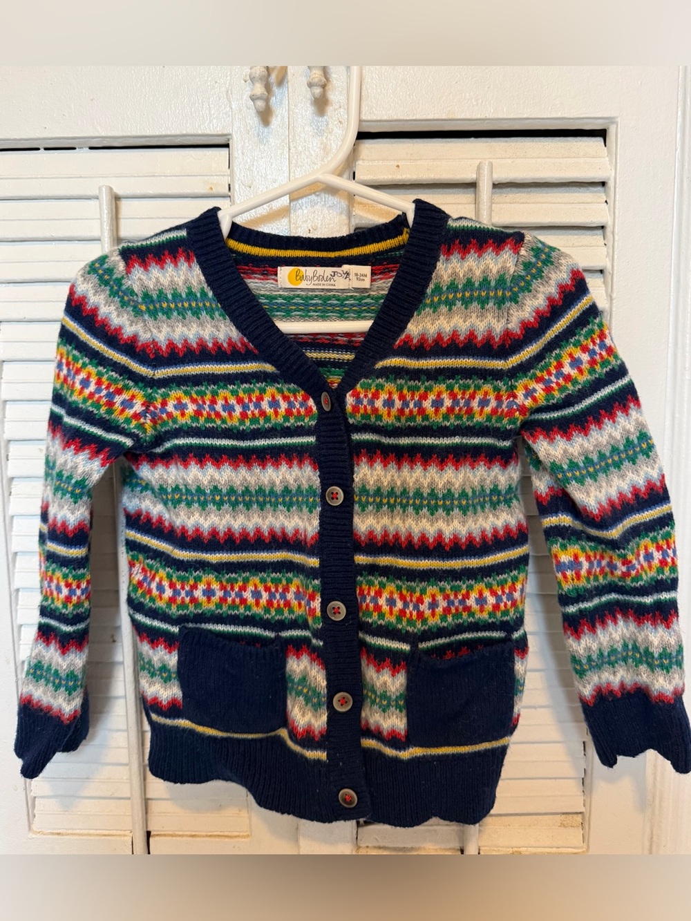 Baby Boden Classic Multi-Color Fair Isle Cardigan Sweater - 18-24 month